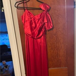 Elegant Red Satin Holiday Dress with bow Damore by David Morris